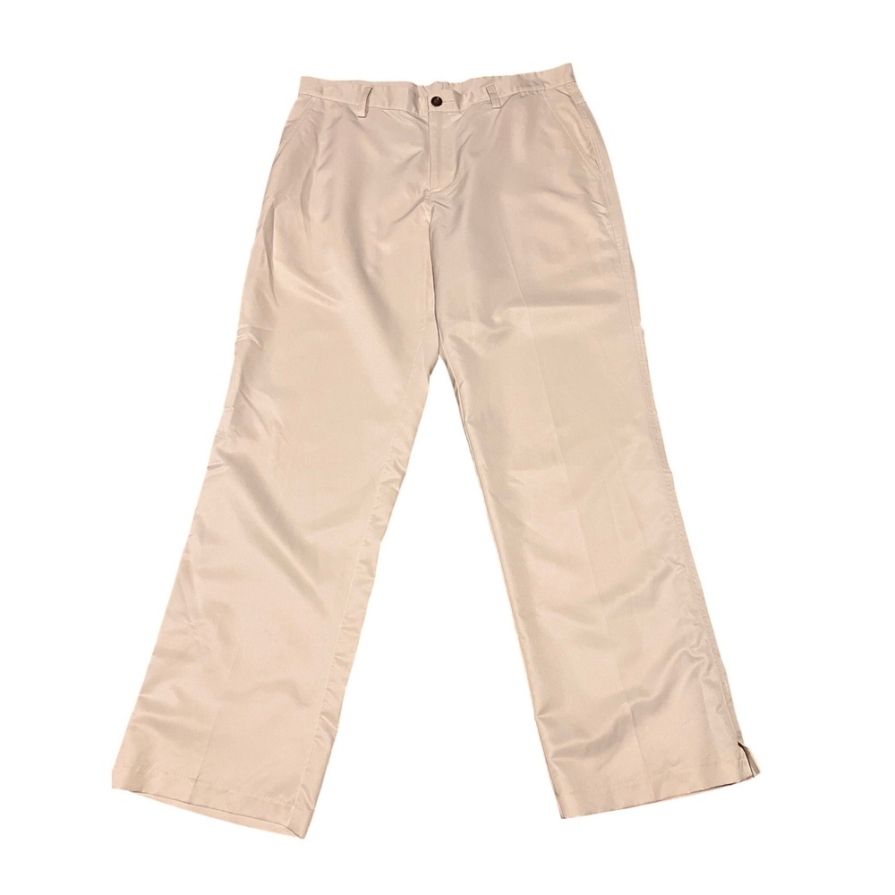 Adidas Climalite Mens Golf Pants Khaki Tan Straight Leg Trousers 34x32 - Picture 1 of 8